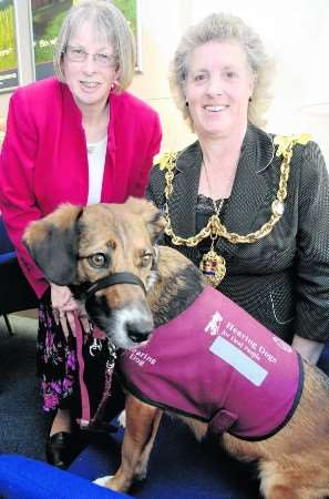 Mayor of Maidstone Cllr Denise Joy with Liffey the hearing dog for the deaf and his owner Lyn Kolsteren