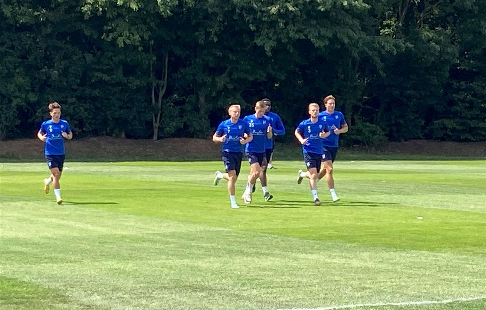 Gillingham players, including new signing Max Clark, in training this week at Beechings Cross