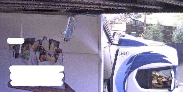 The lorry has wedged itself under the bridge in Borough Green. Picture: Southeastern