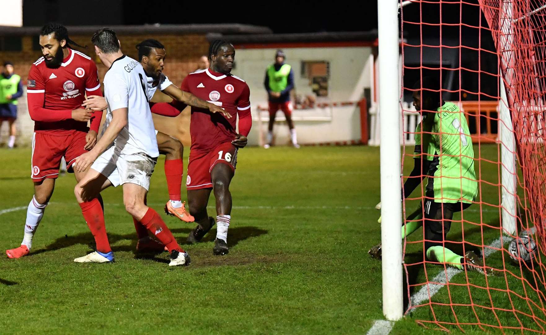 Dominic Poleon scores Ebbsfleet's second goal of the night. Picture: Keith Gillard