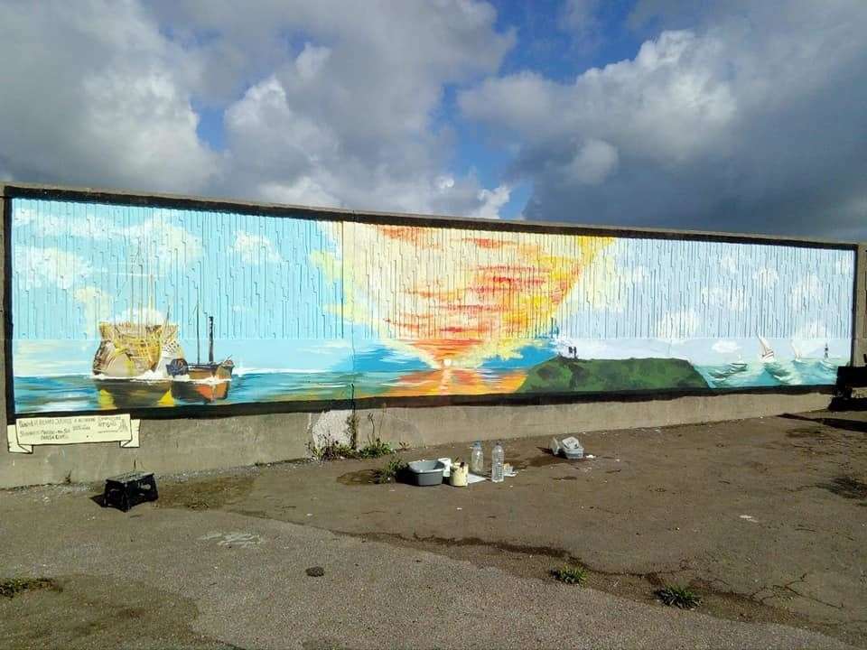 Sheerness artist Richard Jeferies has created a mural inspired by Turner's Fighting Temeraire on the seawall at The Leas, Minster, Sheppey. Picture: Richard Jeferies