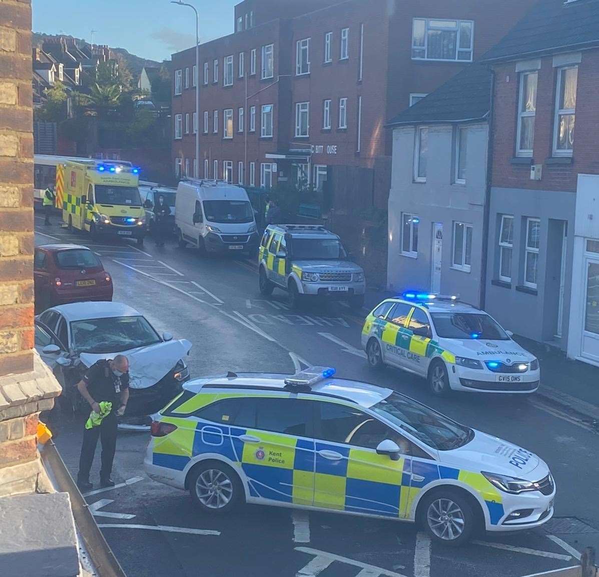 Emergency services at the scene in Blackbull Road, Folkestone Picture: James Hornsey