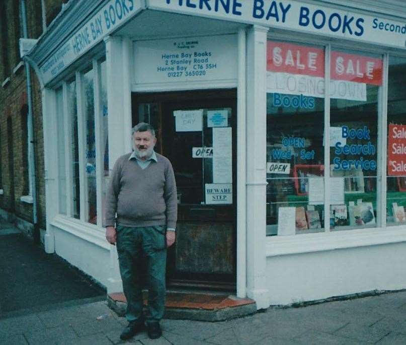 Town stalwart Dick Eburne outside Herne Bay Books