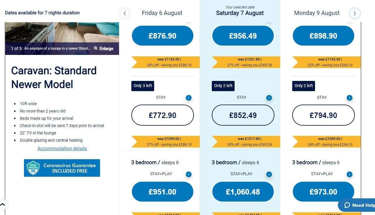 The same caravan in August is cheaper than the May dates