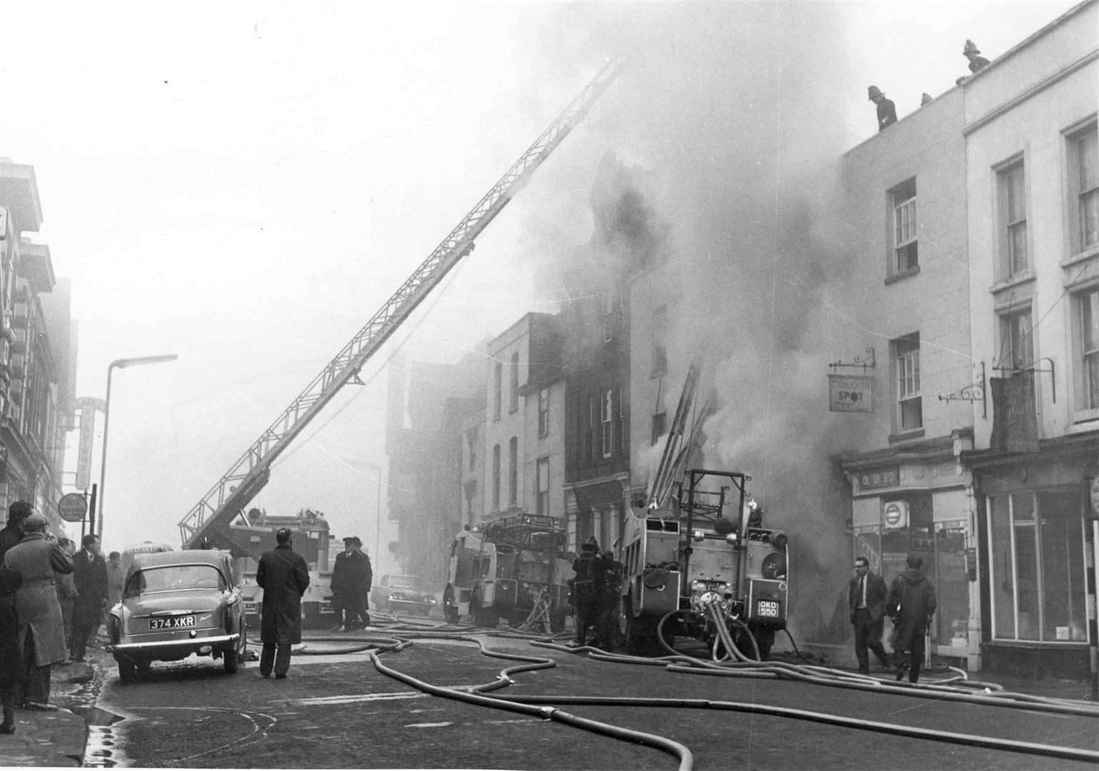 Fire at John Reed's shop in King Street, Maidstone, in January 1964