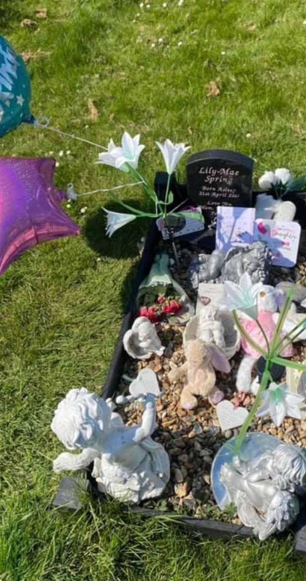 Lily-Mae Spring's grave has been constantly targeted by vandals at Woodlands Cemetery, Gillingham. Picture: Shannon Spring