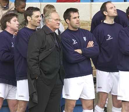 The All Stars manager Ron Atkinson with his subs on the touchline