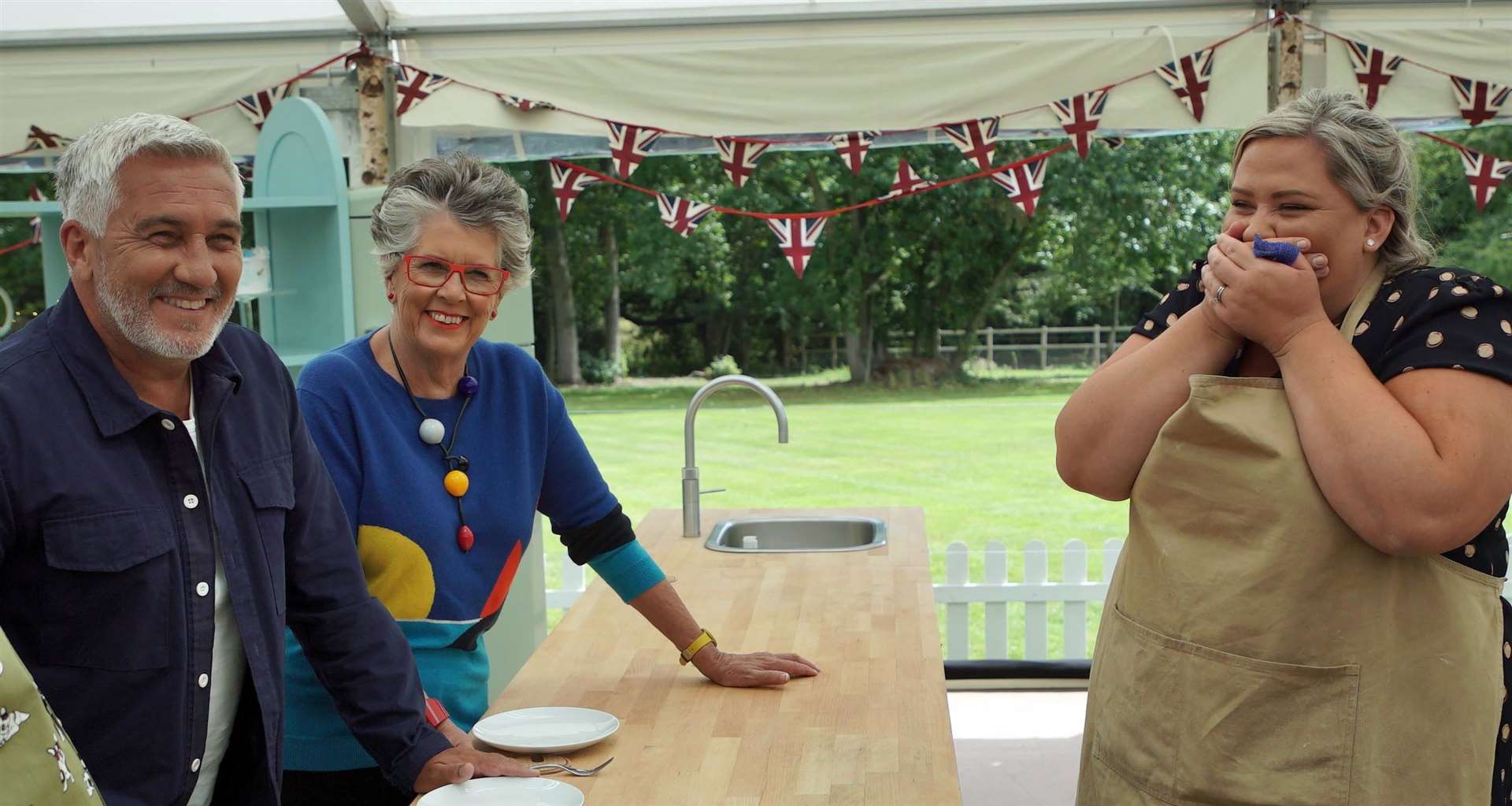 Paul, Prue and Laura on the Great British Bake Off