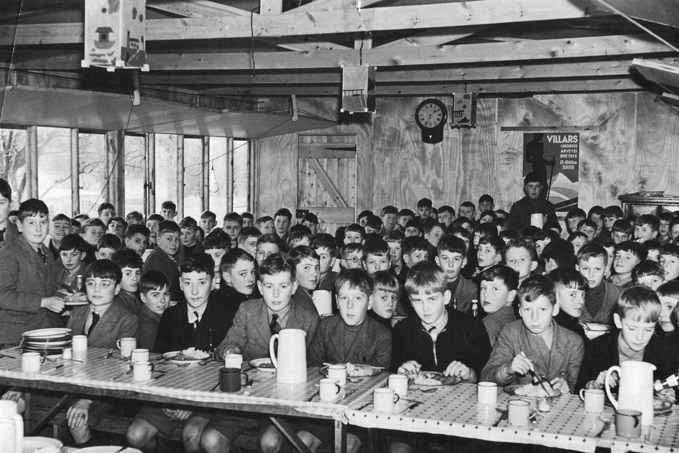 Children from Dulwich Prep, London, eat lunch at the newly formed school in Cranbrook in 1940