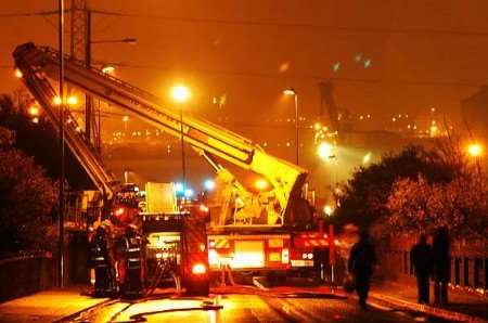 Fire crews at the scene of the blaze. Picture: JIM RANTELL