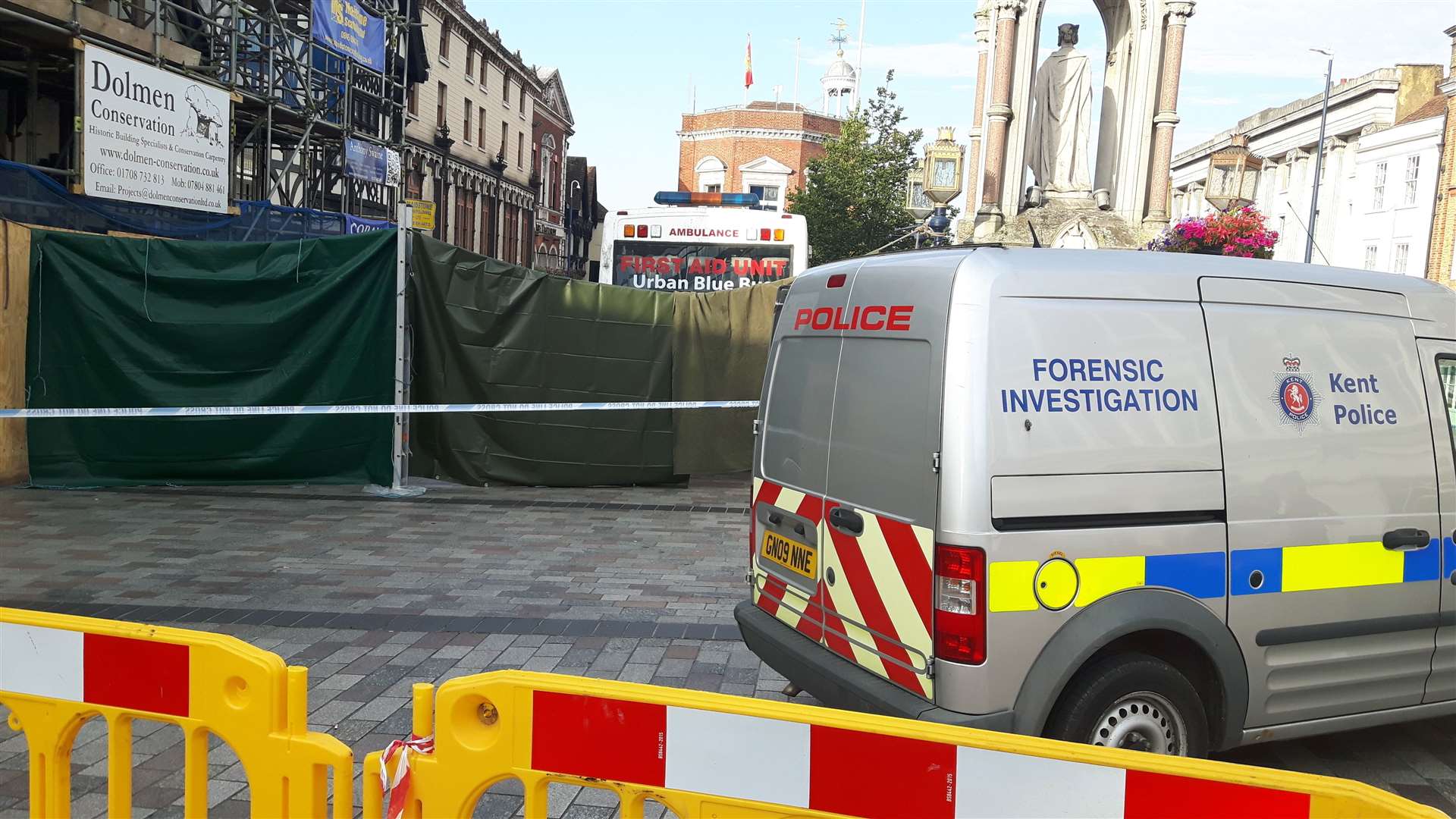 Police at the scene of a suspected murder in Maidstone town centre