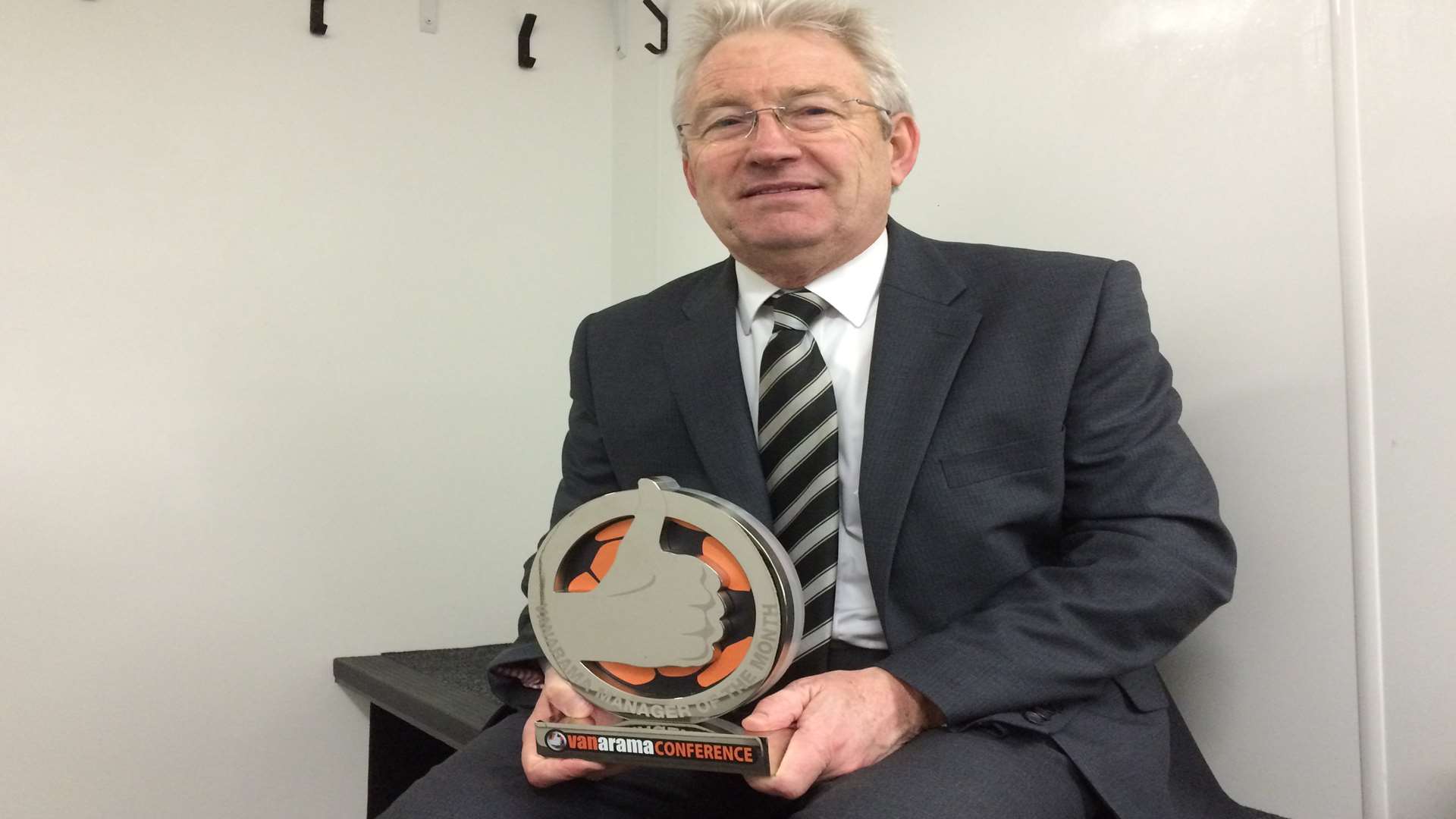 Dover boss Chris Kinnear with his Vanarama Conference Manager of the Month award for November. Photo: Steve Parmenter