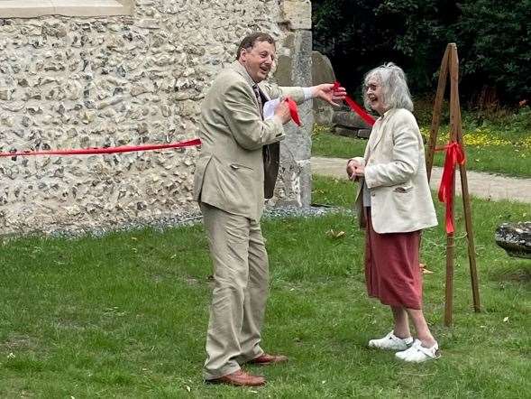 John Nightingale, chairman of Murston All Saints Trust, left, and Rose Wylie opening the site