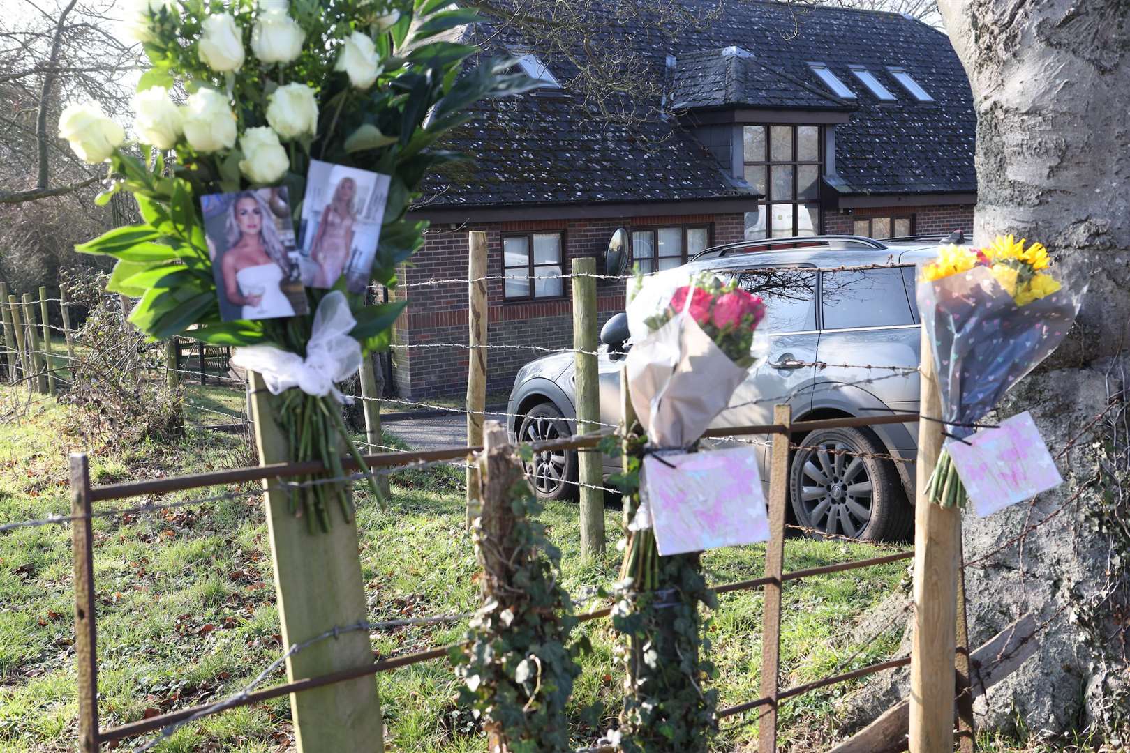 Floral tributes at the scene near Farningham, following a fatal crash. Images: UKNIP
