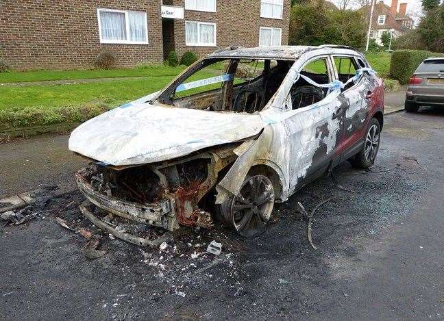 Two cars were set fire in Folkestone this morning. Picture: @Kent999s