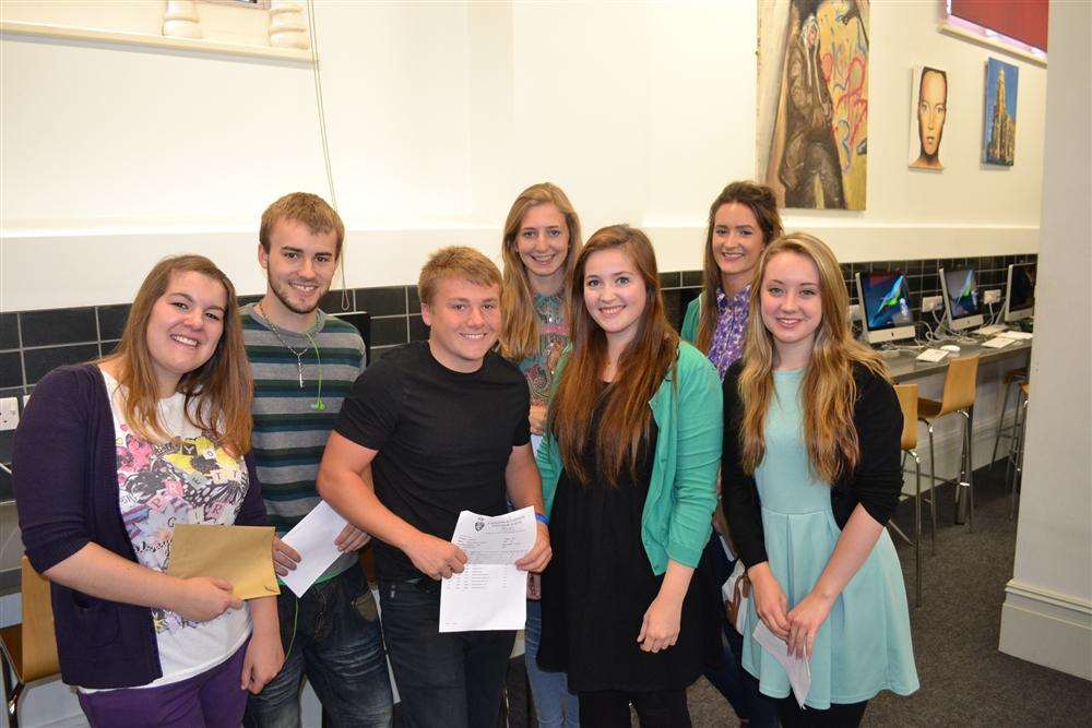 A great future ahead for successful Chatham and Clarendon Grammar School A-level students, from left: Rosie Cramp, Jake Morley-Stone, James Langridge, Bethany Campbell, Bethany Douglas, Henrietta Youngs and Laura Mason.