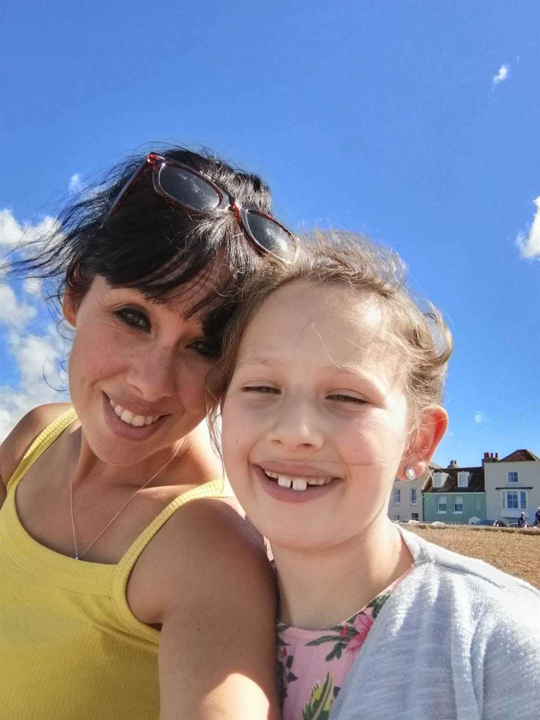 Mum Jodie Crews and her daughter Isabella who found a wartime grenade on a Deal beach. Picture: Jodie Crews