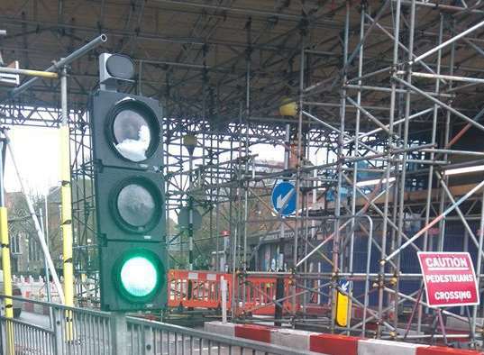 The traffic lights at the Central Station are giving mixed messages to pedestrians and motorists.
