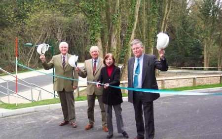 Geraldine Bowden cutting the ribbon at a ceremony to mark the opening of a newly-extended car park in Ightham in 2004