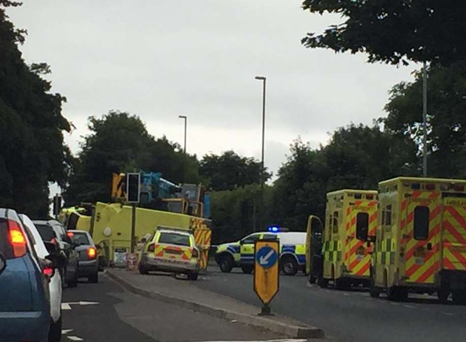 The ambulance collided with a lorry at the A229 Linton crossroads this morning. Credit: Natasha Styles