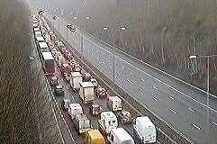 Traffic was seen queueing on the M20 this morning. Picture: Highways England