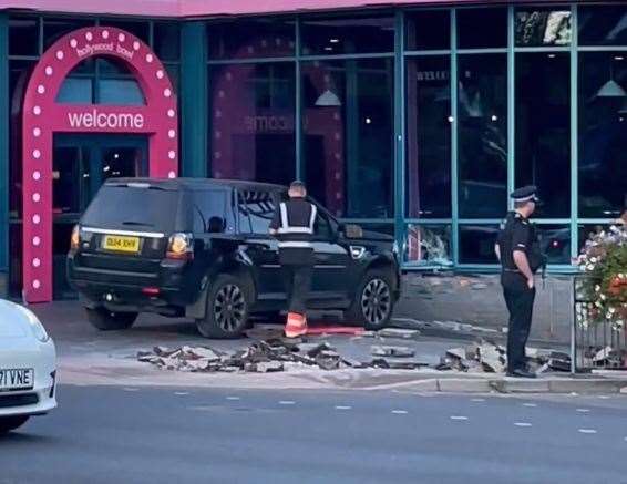 A Land Rover Freelander smashed into Hollywood Bowl in Ashford. Picture: Jamie Penfold