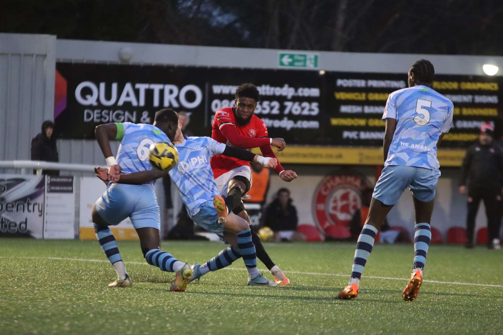 Two-goal Kareem Isiaka goes for goal against Cheshunt on Saturday Picture: Max English (@max_ePhotos)