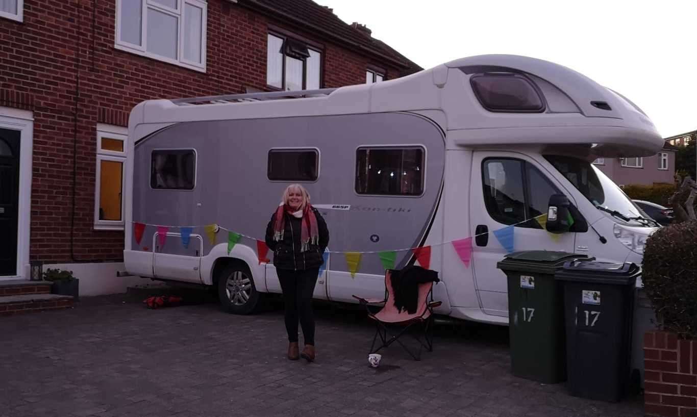 Karen Mckirdy getting ready for her night in the camper