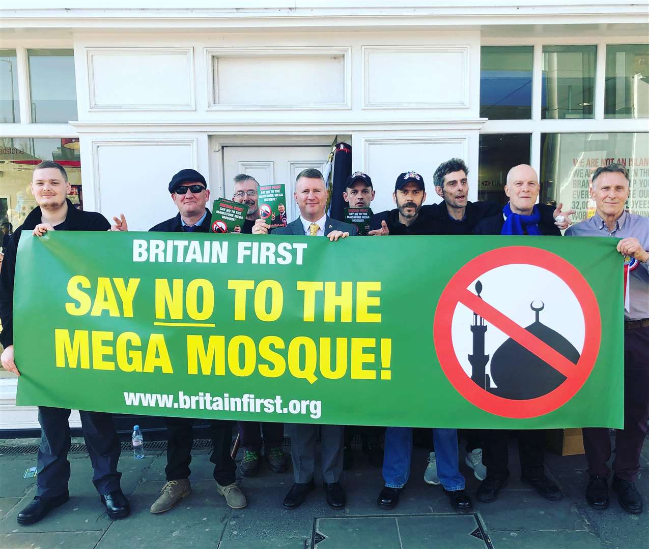 Britain First protest outside site of the new Maidstone mosque. Picture: Britain First Facebook (7393541)