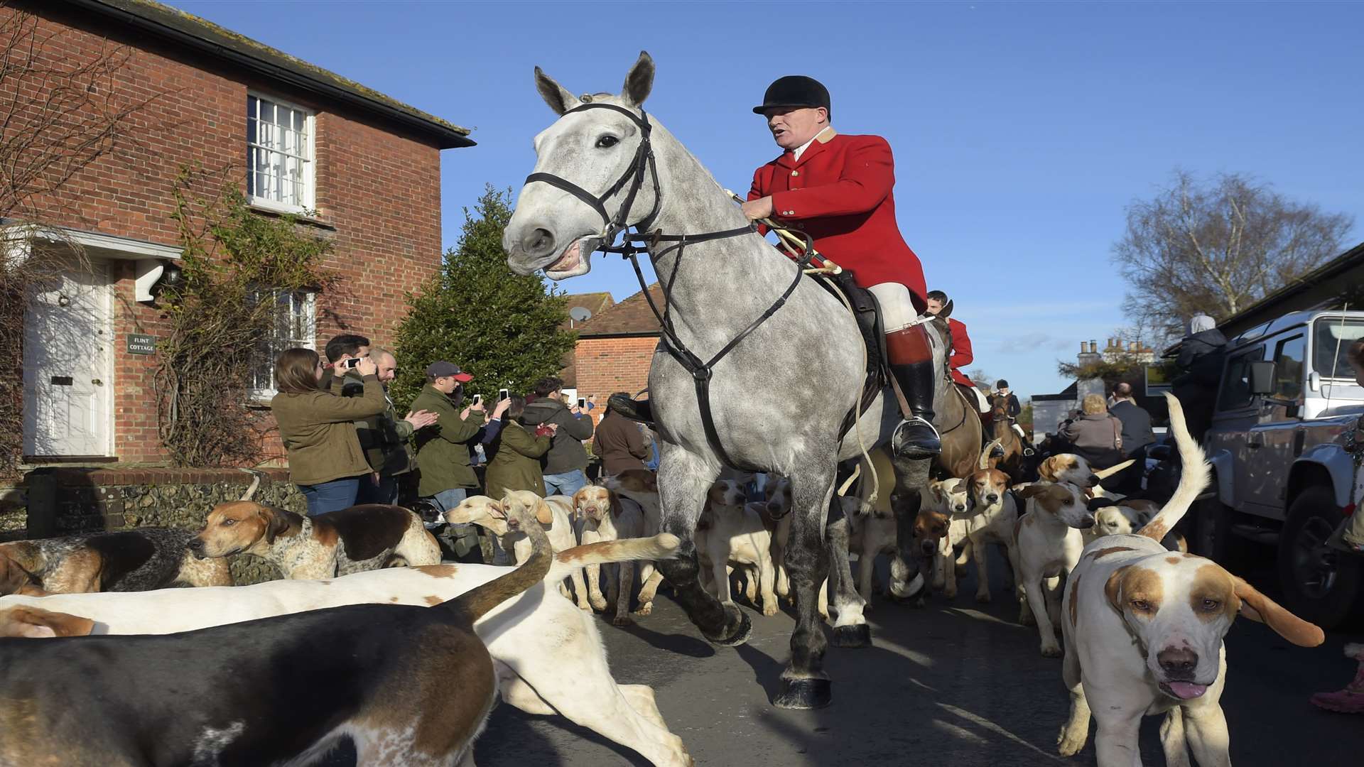 The annual Boxing Day Hunt meet in Elham village