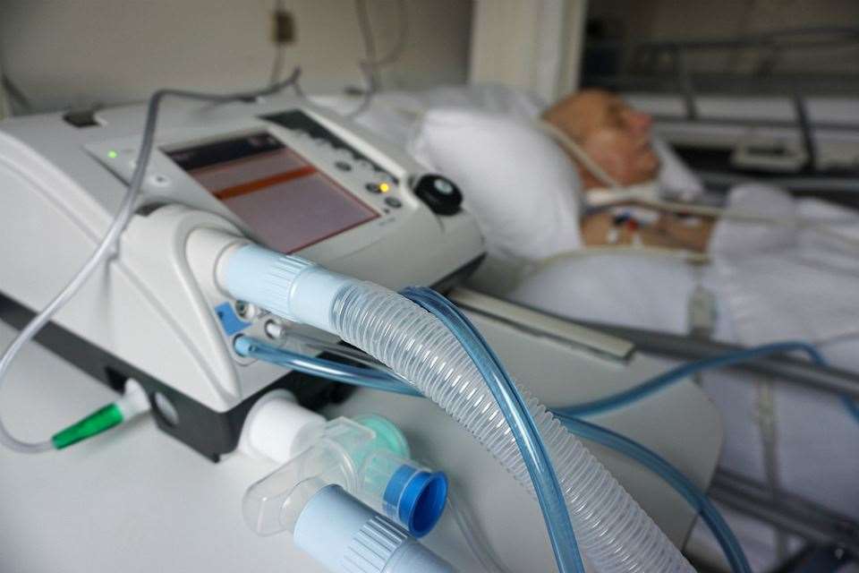 A patient on a ventilator