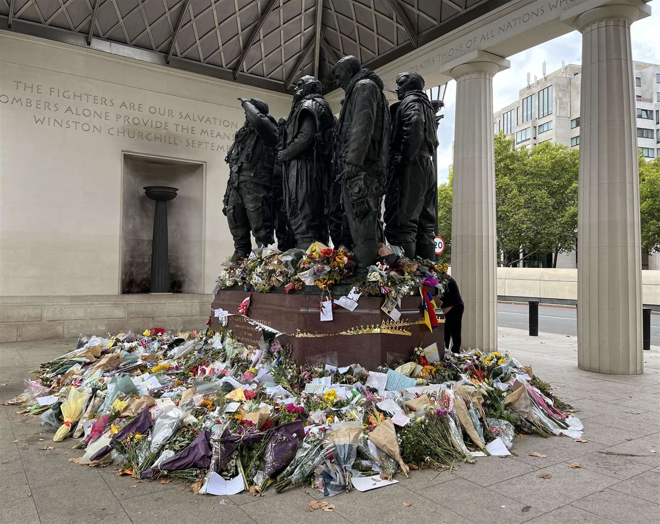 Flowers and messages have been left by the Queen's Diamond Jubilee memorial near Green Park. Picture: Chantal Weller