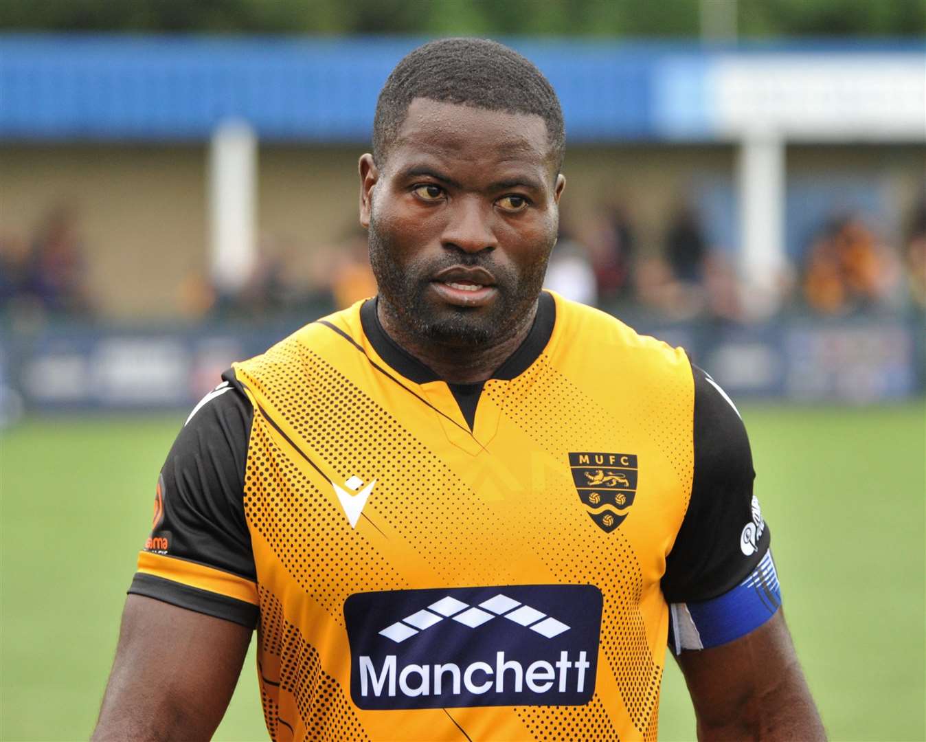 Maidstone United captain George Elokobi was sent off in the defeat by Dorking Picture: Steve Terrell
