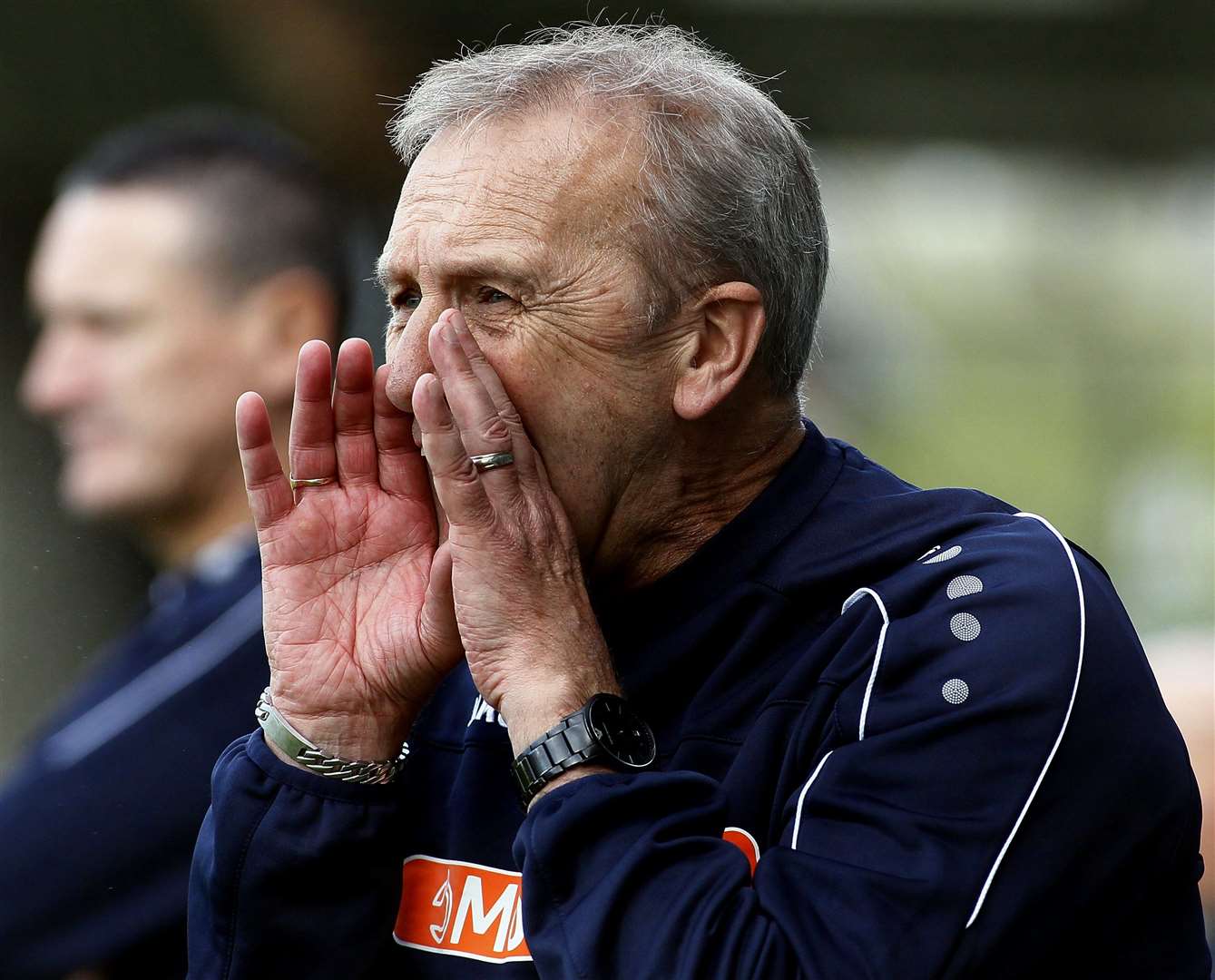 Stand-in Dartford boss Tony Burman on the sidelines against Dorking Wanderers on Saturday. Picture: Sean Aidan