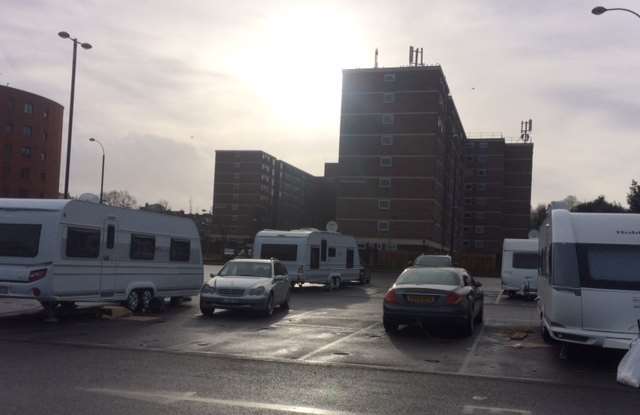 A convoy of French travellers set up camp in Parrock Street car park