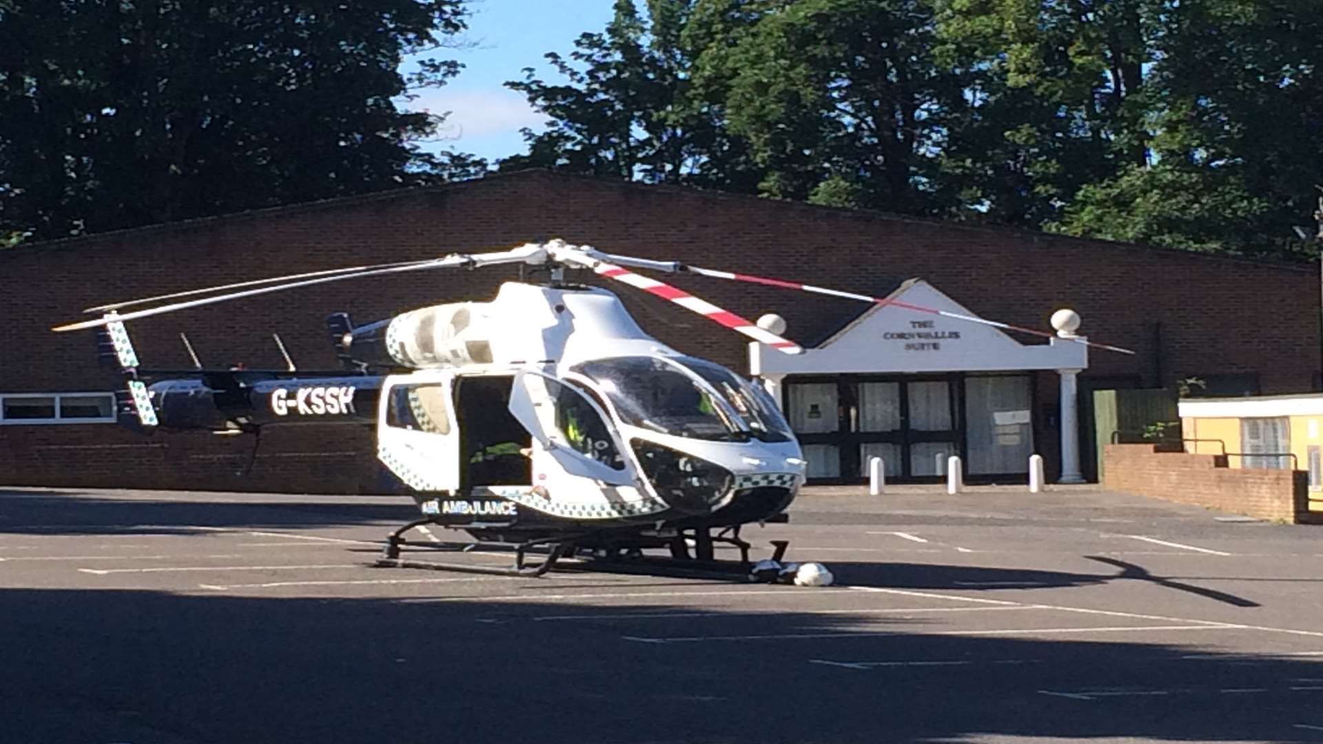 The air ambulance has landed at the Cornwallis Suite car park. Picture: Rob Clark