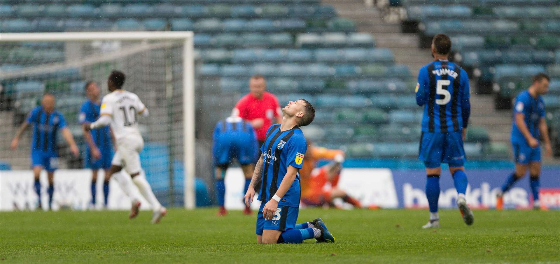 Mark Byrne reacts as the Gills concede a fourth goal against Peterborough Picture: Ady Kerry