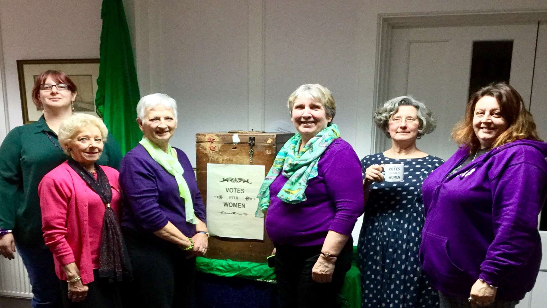 Dover Town Council celebrating 100 years of the woman's vote. From left Charlie Zosseder, Ann Jenner, Pam Brivio, Miriam Wood, clerk Allison Burton, Sue Jones. Picture: Peter Wallace