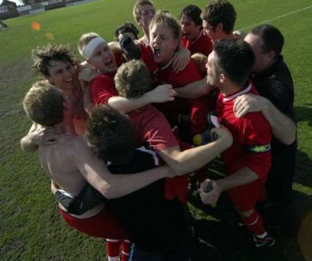 Ramsgate celebrate reaching the Ryman League Premier Division play-offs