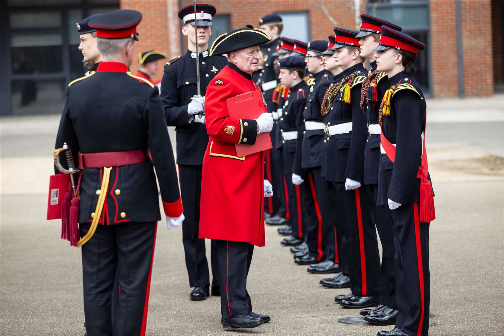 Inspection by former student and Chelsea Pensioner Jack Frost MBE. Photo by Matt Bristow/mattbristow.net