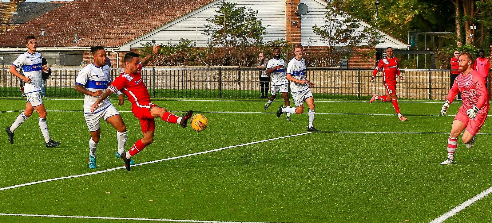 Harrison Carnegie scores on his debut in Whitstable's 2-2 draw with Erith & Belvedere. Picture: Les Biggs