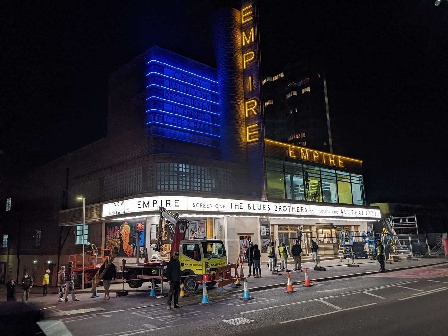 Margate's Dreamland lights up under the guise of the Empire cinema during filming of Empire of Light. Picture: Roy Foord