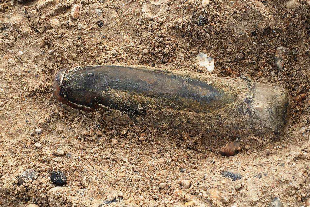 The unexploded shell was found washed up on Sandgate beach. Picture: Folkestone Coastguard