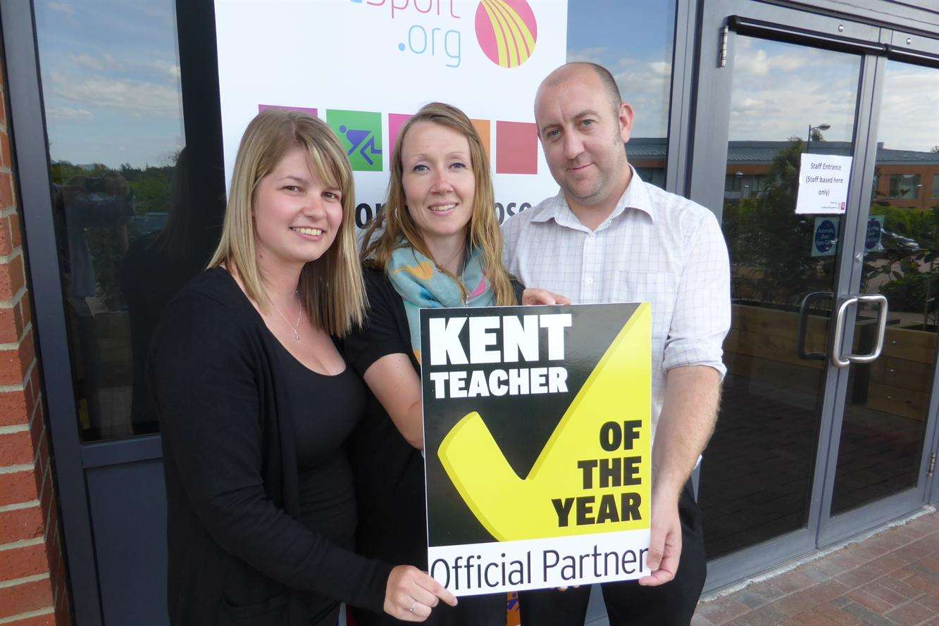 Staff from Kent Sport announce their support of the Kent Teacher of the Year Awards. Left to right: Carolyn Dool, Sports Project Officer, Natalie Harris, Culture and Sport Event Officer, Tim Sells, Sports Project Officer