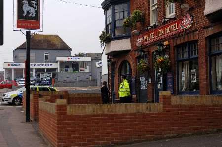 Police outside the White Lion, the pub where the shooting took place. Picture: MATTHEW MCARDLE