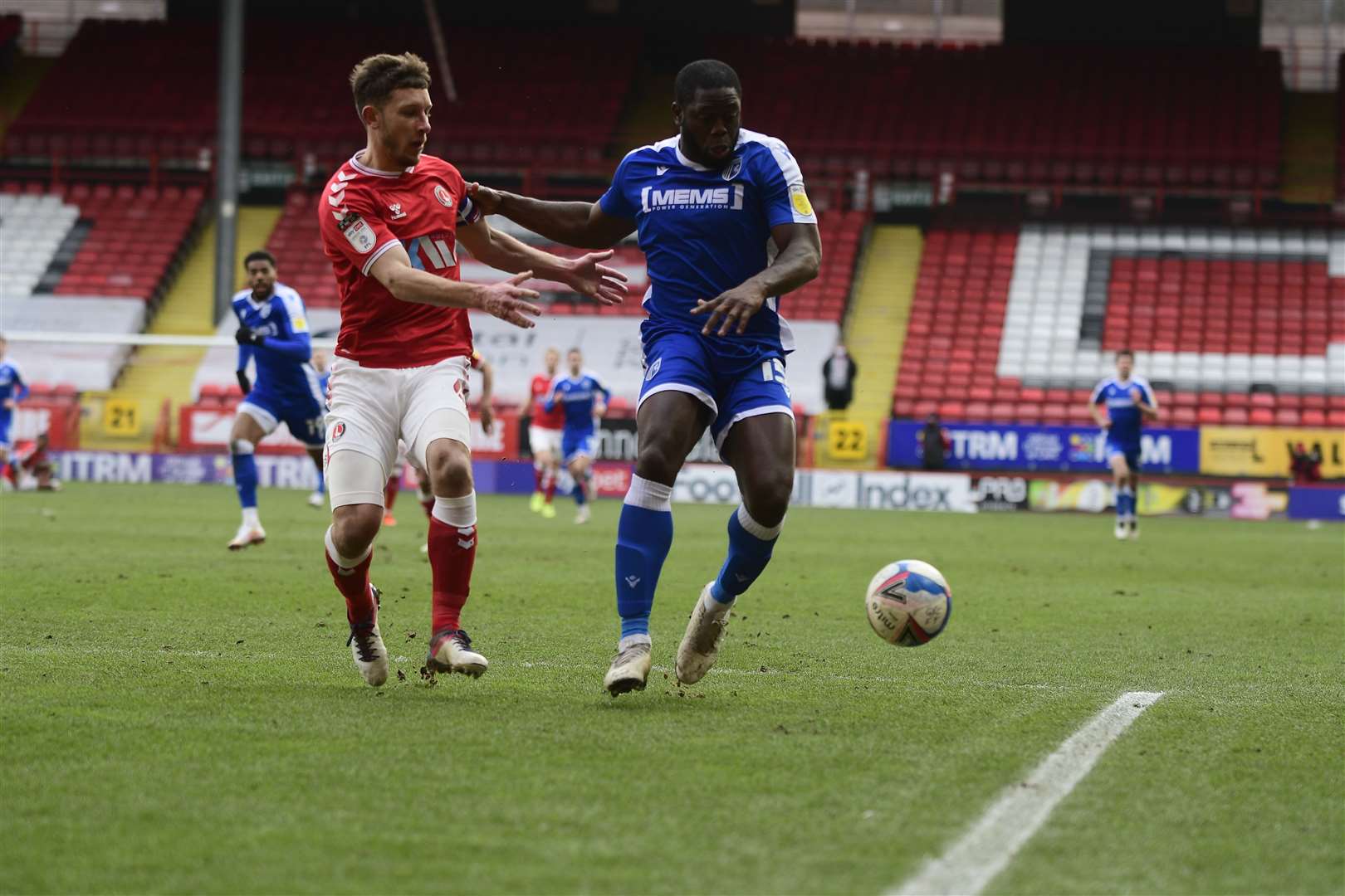 John Akinde in action for the Gills against Charlton Picture: Barry Goodwin