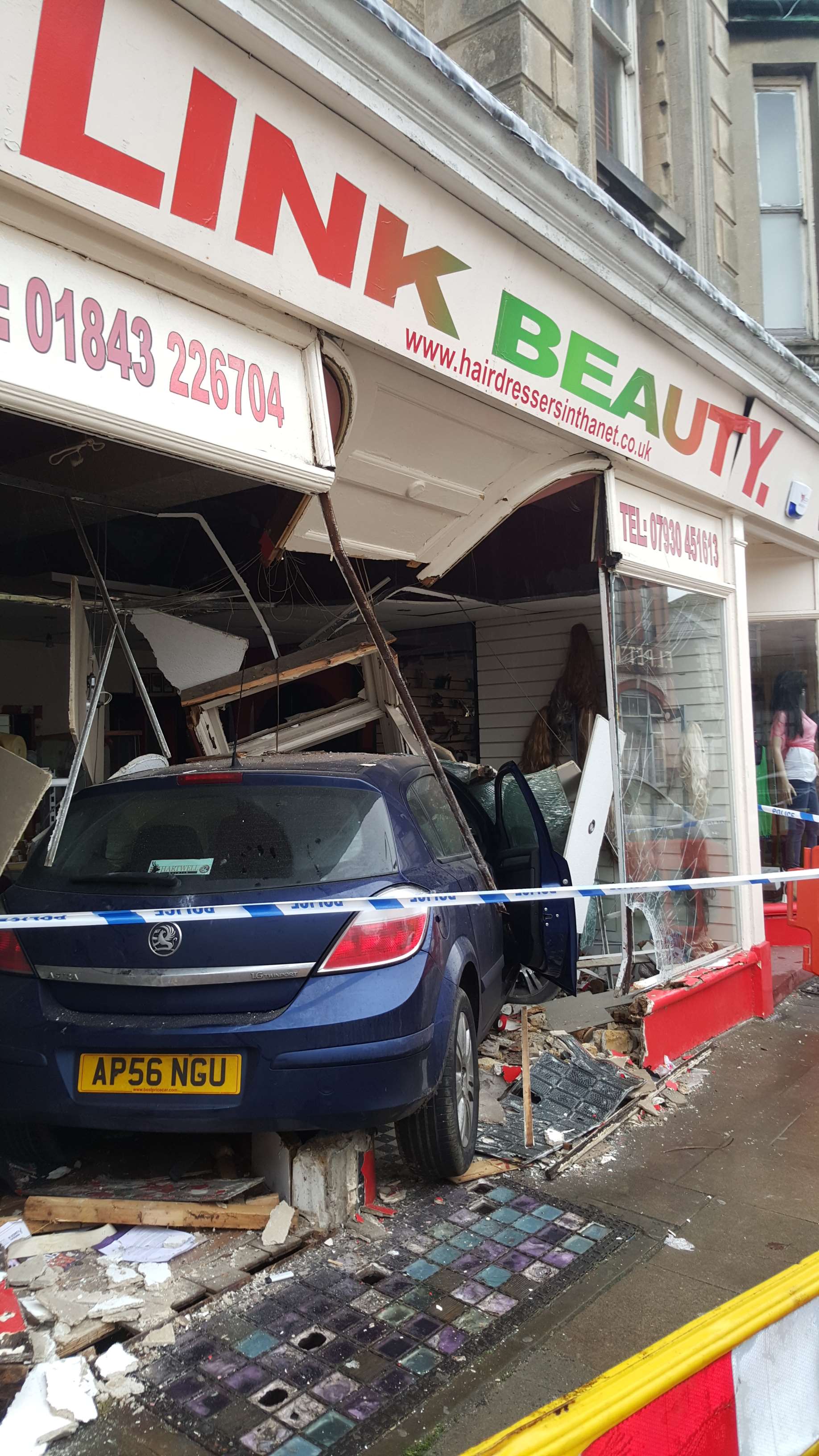 A car has smashed through the front of a Margate beauty salon