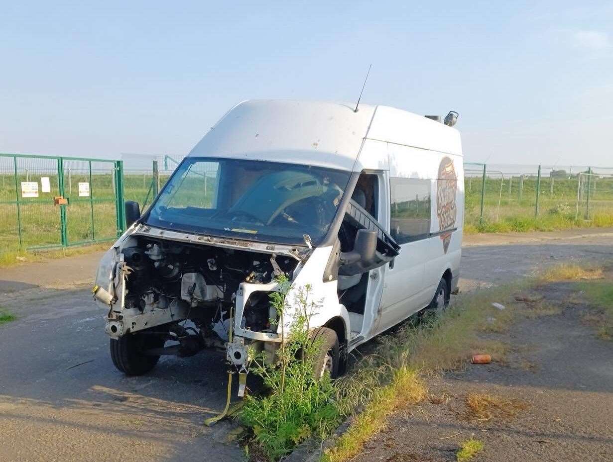 Damaged Busking Barber van was found in Queenborough. Picture: Queenborough Council