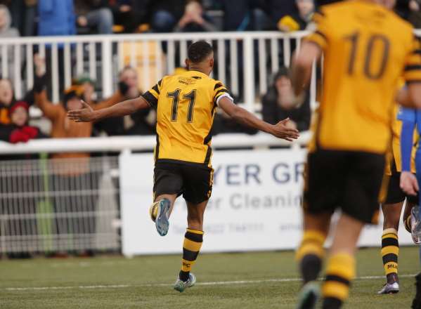 Vas Karagiannis celebrates putting Maidstone 2-1 up but they couldn't hold on Picture: Martin Apps