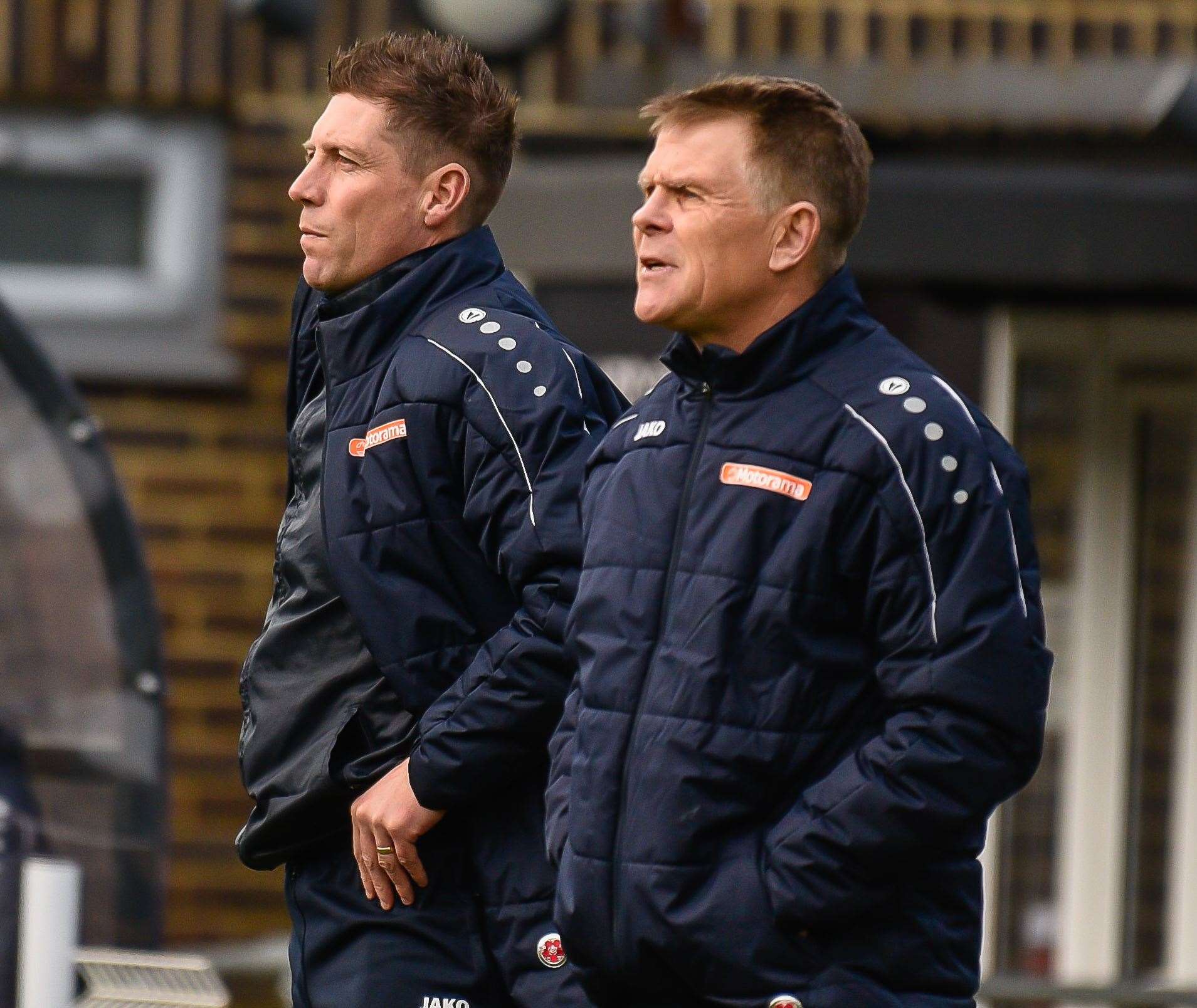 Dover assistant manager Nicky Southall, left, alongside manager Andy Hessenthaler. Picture: Alan Langley
